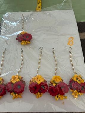 Handmade Red & Yellow Floral Maang Tikka Indian Wedding